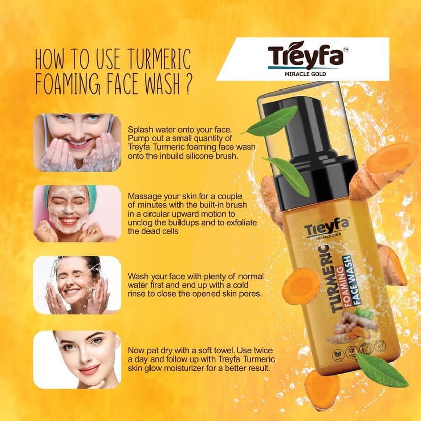TREYFA Turmeric foaming face wash for Skin Brightening, Tan Removal | All Skin Types Face Wash (100 ml) view 4