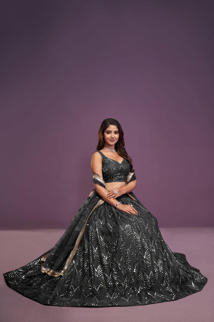 Black Soft Net Sequence Embroidery Work Lehenga Choli For Women view 2