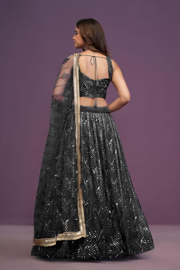 Black Soft Net Sequence Embroidery Work Lehenga Choli For Women view 4