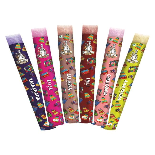 All Desi Flavour Box of Skippi Ice Pops, Kala Khatta, Rose, Jaljeera, Imli, Chilli Guava, Aam Panna ( 2 Qty of 6 Indian flavours, 12 Ice pops X 70ml each) view 2
