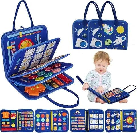 12 in 1 Toddler Busy Binder Montessori Activity Book, Blue view 2