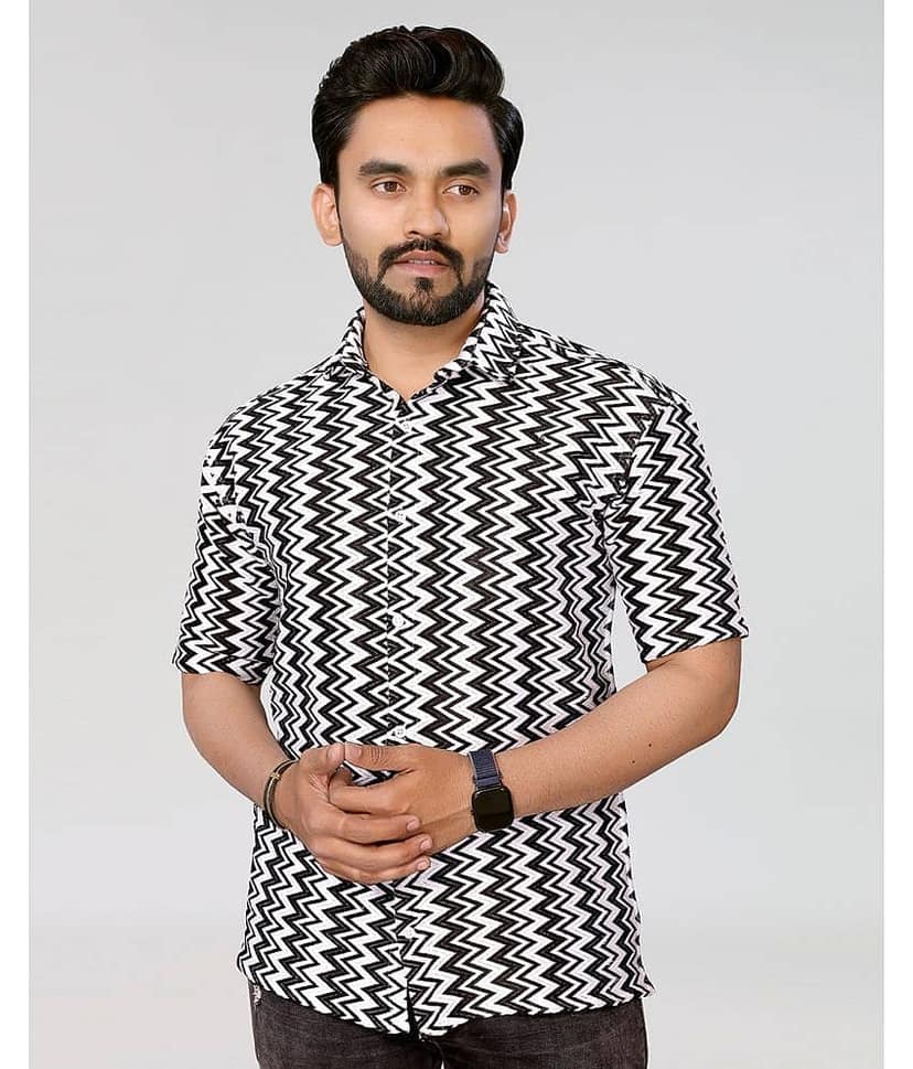 HARPITA Cotton Blend Regular Fit Self Design Half Sleeves Men's Casual Shirt - Black ( Pack of 1 )