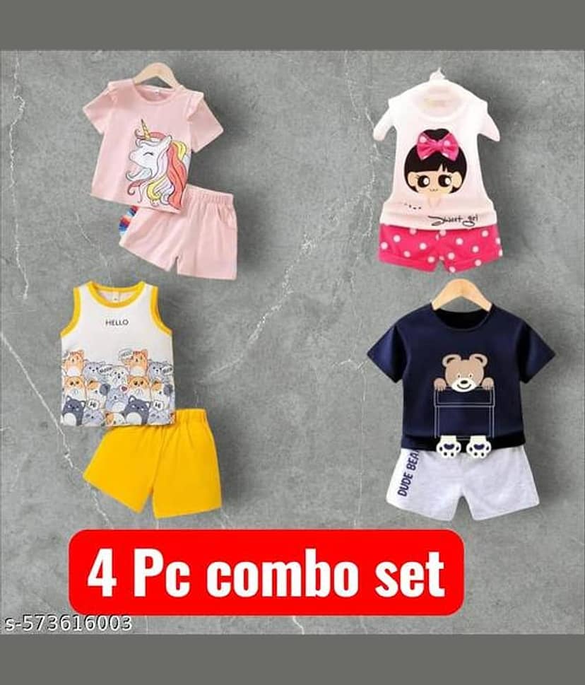 ODIMENT Pack of 4 Girls Cotton Blend T-shirt & Shorts ( Multicolor )