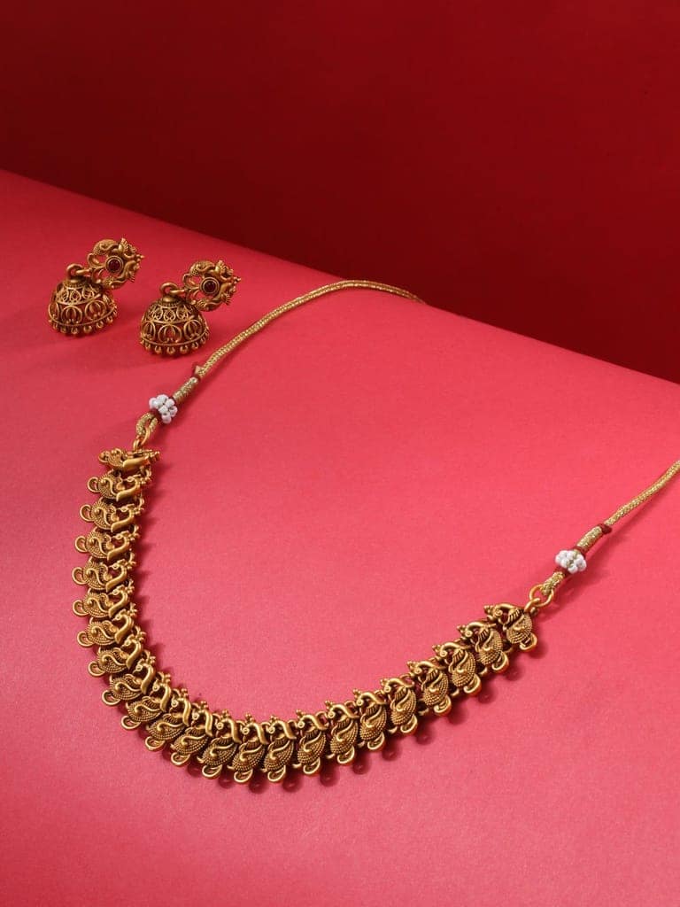 GoldPlated Peacock Motif Temple Jewellery Set view 3