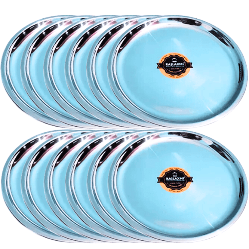 SHINI LIFESTYLE Stainless Steel Dinner Plate/Dessert Plate/Halwa Plate Set of 12pc(Dia-19)