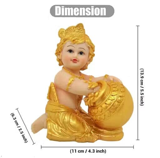 Lord Krishna, Gopal, Makhan Chor, Kanhaya Idol Golden Decorative Showpiece - 13 cm (Polyresin, Gold) view 2