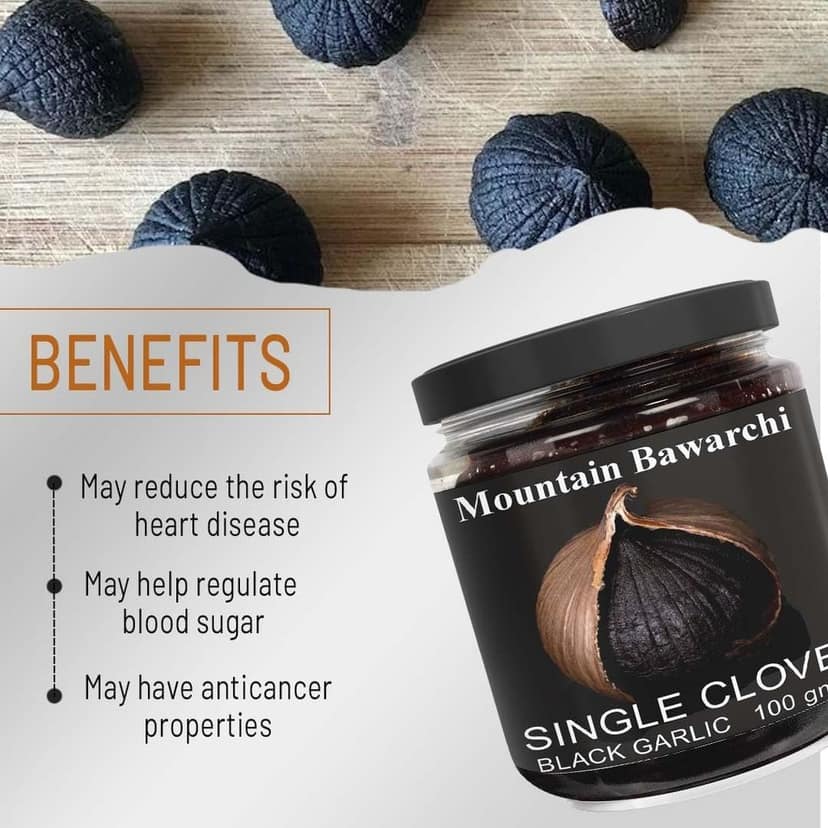Mountain Bawarchi Black Garlic Single Clove - 100 Grams | Solo Black Garlic Peeled | Black Ek Kali Lehsun view 3