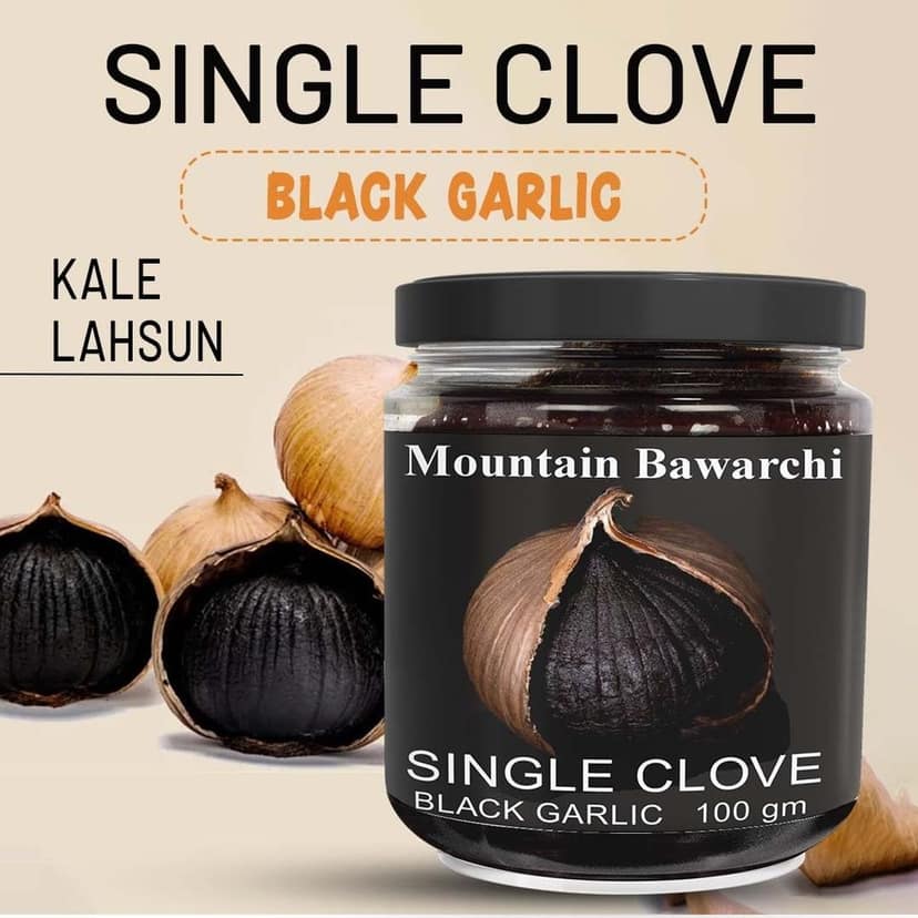 Mountain Bawarchi Black Garlic Single Clove - 100 Grams | Solo Black Garlic Peeled | Black Ek Kali Lehsun view 4