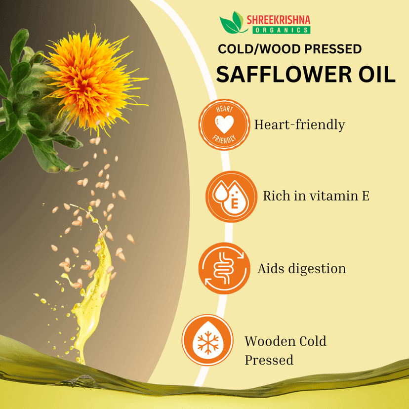 Shreekrishna Cold / Wood Pressed Organic Safflower(Kardai) Oil 5 Litre (100% Safflower Oil | Kacchi Ghani / Chekku) view 4