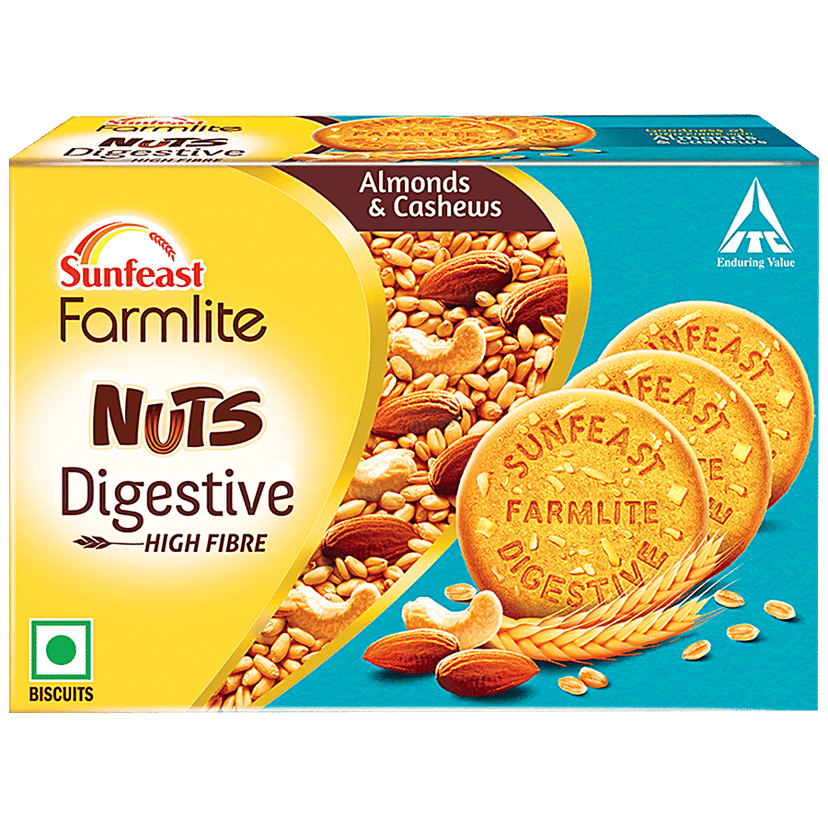 Sunfeast Farmlite Nuts Digestive Biscuit - High Fibre, Goodness of Almonds, Cashews & Wheat Fibre, 250 g Carton