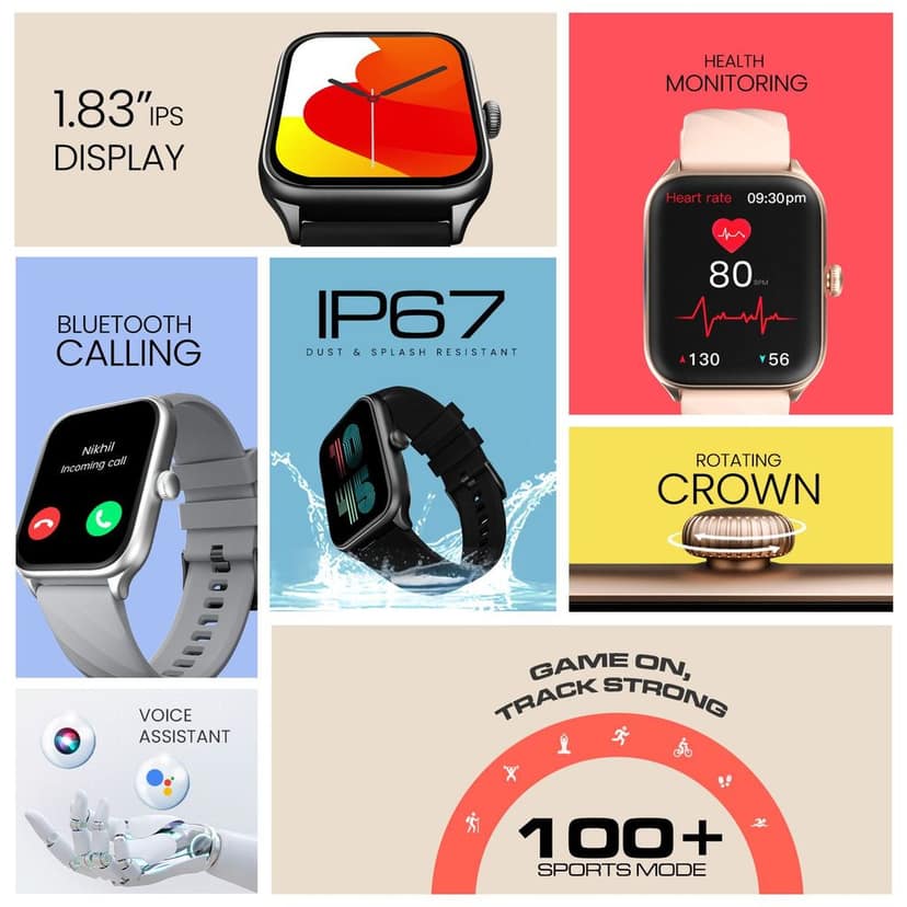 CELLECOR M1 Stew 1.83 IPS Display Smart Watch, Bluetooth Calling, Unlimited Watch Faces, 100+ Sports Modes, Health Suite, Voice Assistance (Gold-Pink) view 6
