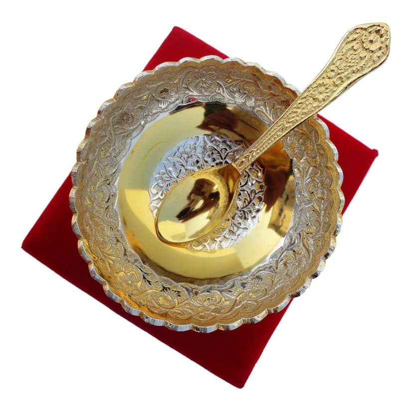 Brass Decorative Bowl Do Patti 2 Tone With Spoon (BMAS137) view 2