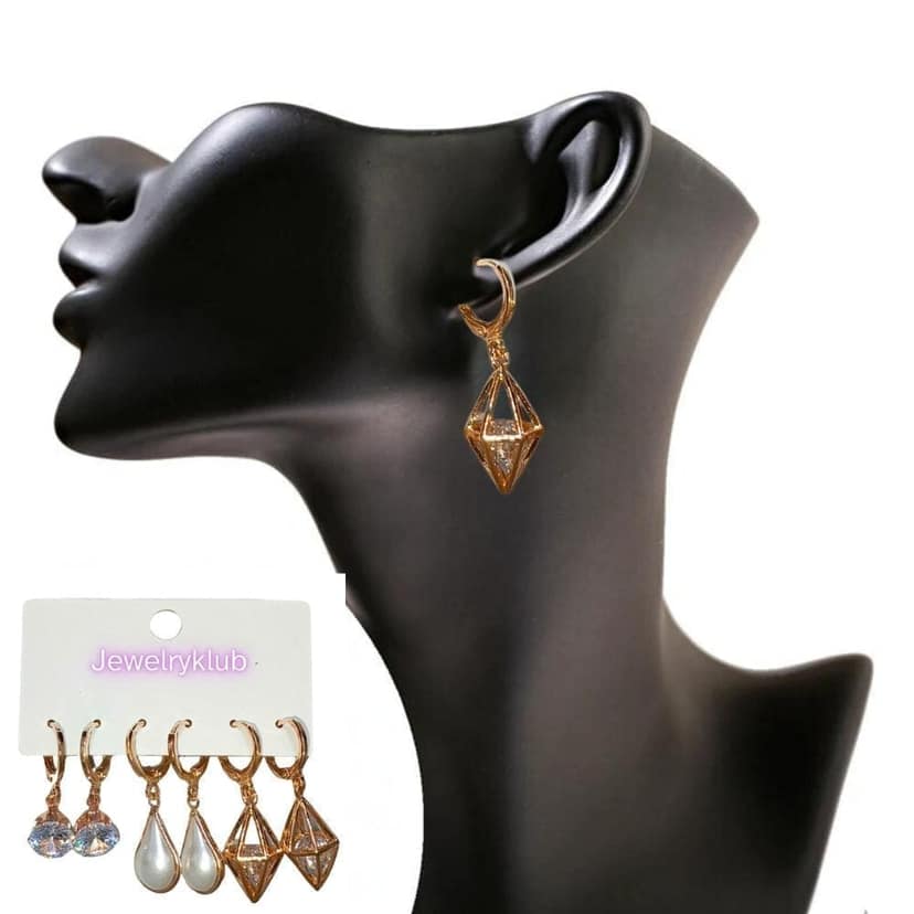 Jewelryklub Combo Of 3 Pairs Rose Gold Plated Zircon Studded AD Earrings For Girls Women Design 5 view 3