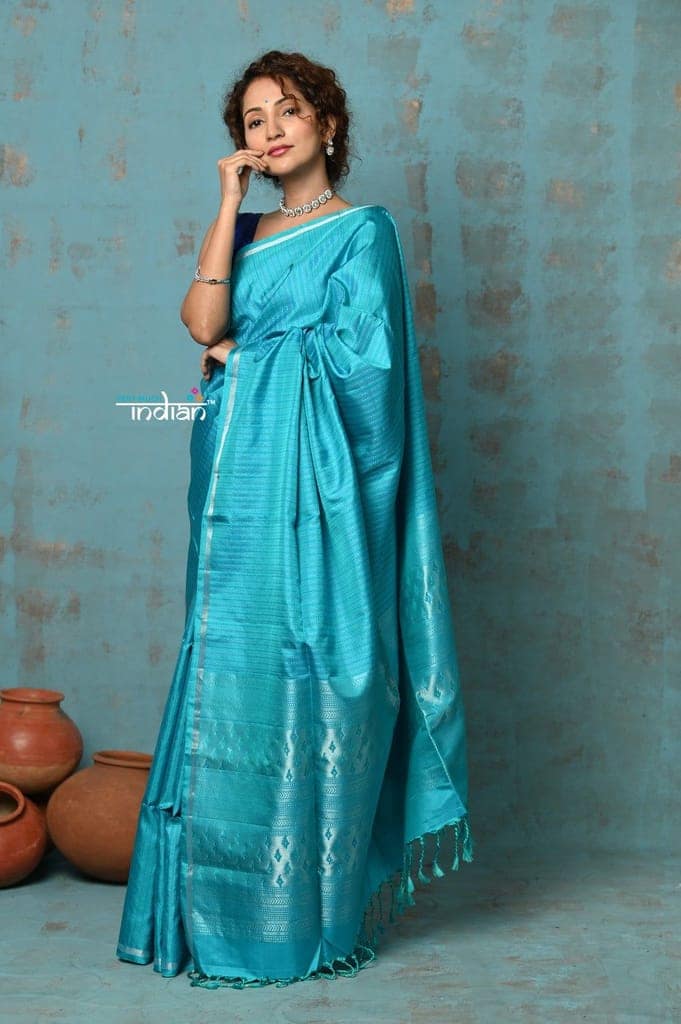 Anokhi ~ Handloom Pure Soft Silk Saree with Designer Pallu ~ Blue Frost (Limited Edition) view 2