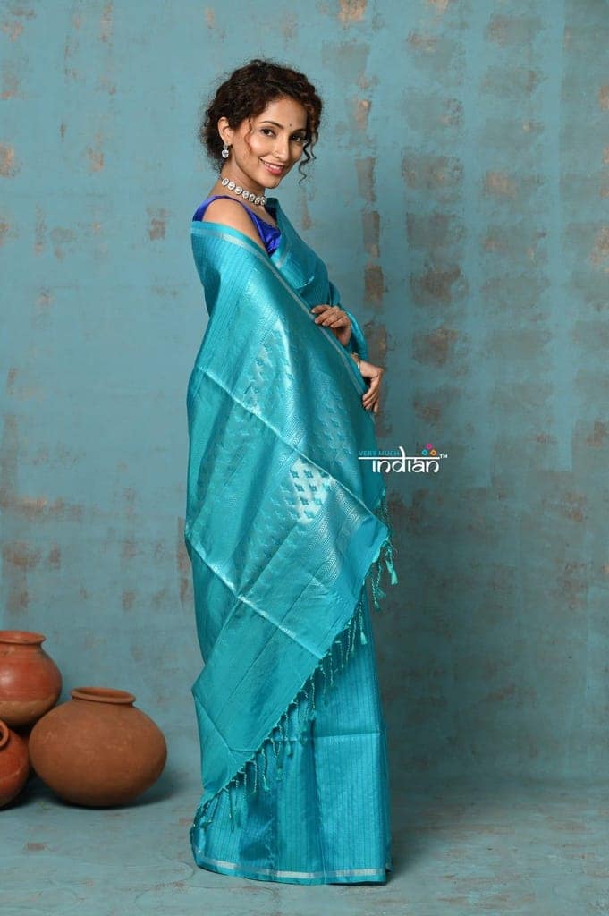 Anokhi ~ Handloom Pure Soft Silk Saree with Designer Pallu ~ Blue Frost (Limited Edition) view 3