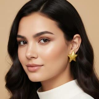 18k Gold Plated Stud Earring (Textured Star Stud Earrings) view 2