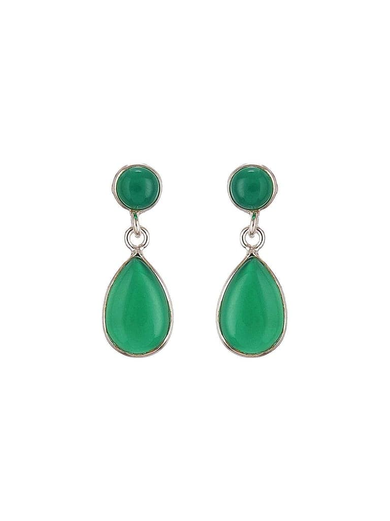 925 Sterling Silver Green Onyx Stone Studded Minimal Boho Chic Drop Earrings view 6