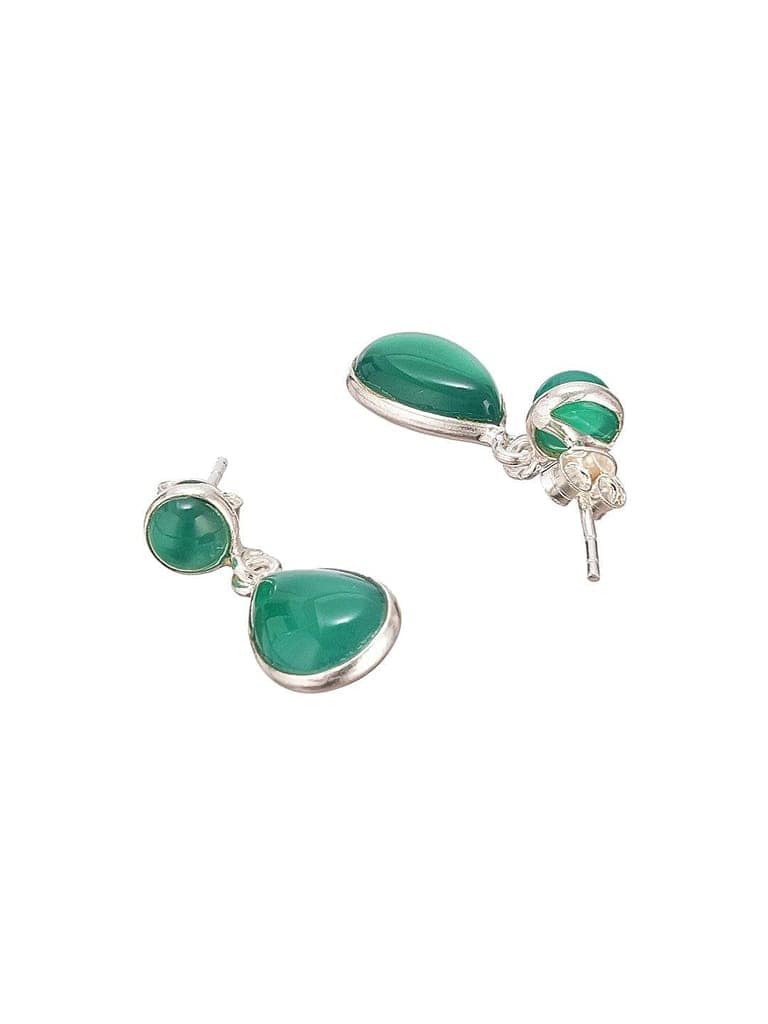925 Sterling Silver Green Onyx Stone Studded Minimal Boho Chic Drop Earrings view 7