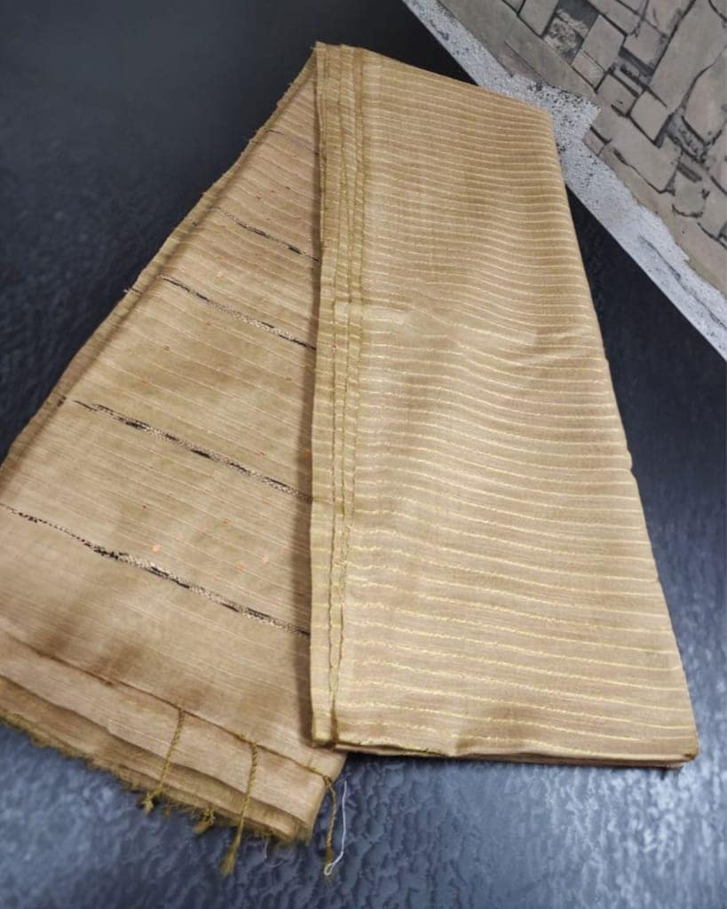 Katan Mongoose Gold Silk Saree Striped Design with Running Blouse Handcrafted-5814 view 2