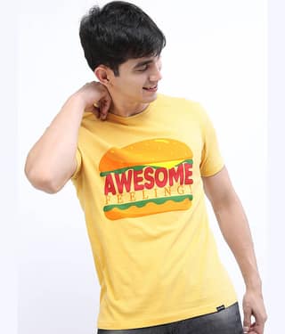 Highlander Men Cotton Slim Fit Printed T-Shirt ( Yellow )