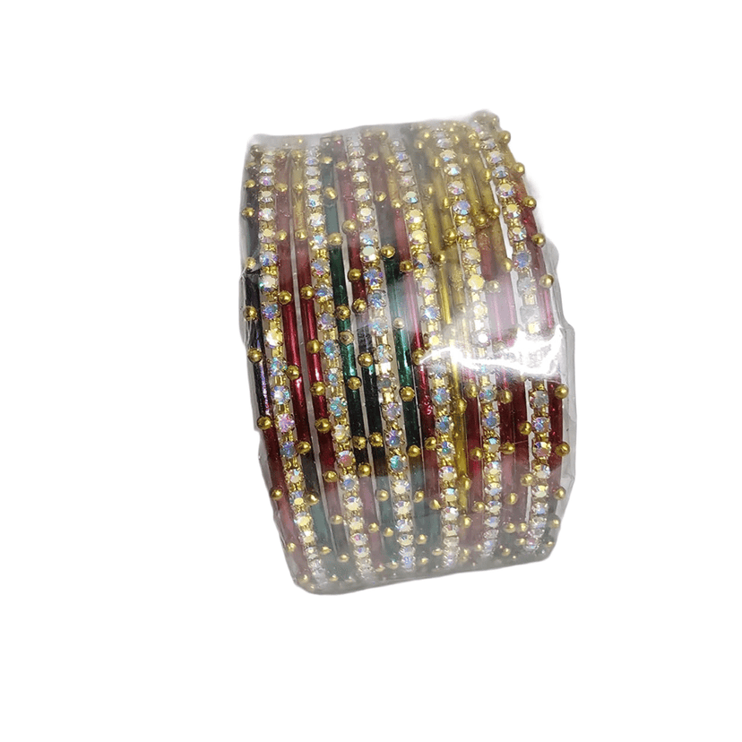 Multi-Color Stone Studded Bangle Set view 3