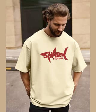Leotude Cotton Blend Oversized Fit Printed Half Sleeves Men's Round T-Shirt - Beige ( Pack of 1 )