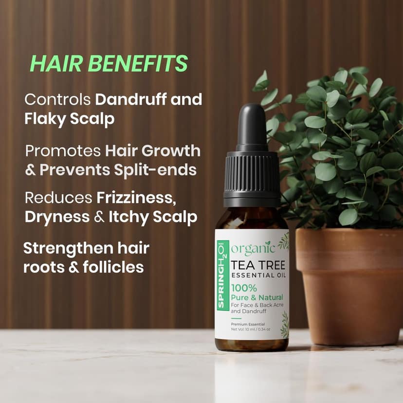Spring H2O 100% Pure & Natural Tea Tree Essential Oil | Organic Anti-Acne & Dandruff Care Oil | Multipurpose Therapeutic Grade Oil for Face, Skin, Hair & Scalp � 10ml view 2