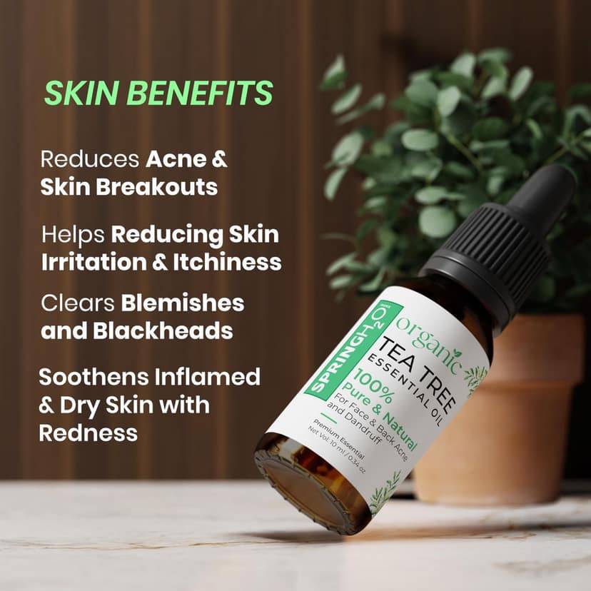 Spring H2O 100% Pure & Natural Tea Tree Essential Oil | Organic Anti-Acne & Dandruff Care Oil | Multipurpose Therapeutic Grade Oil for Face, Skin, Hair & Scalp � 10ml view 4