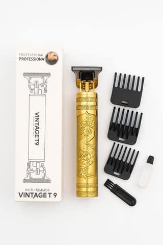 T9 Vintage Hair Trimmer For Men –Golden Metal Body,Cordless,4 Guide Combs,USB Rechargeable