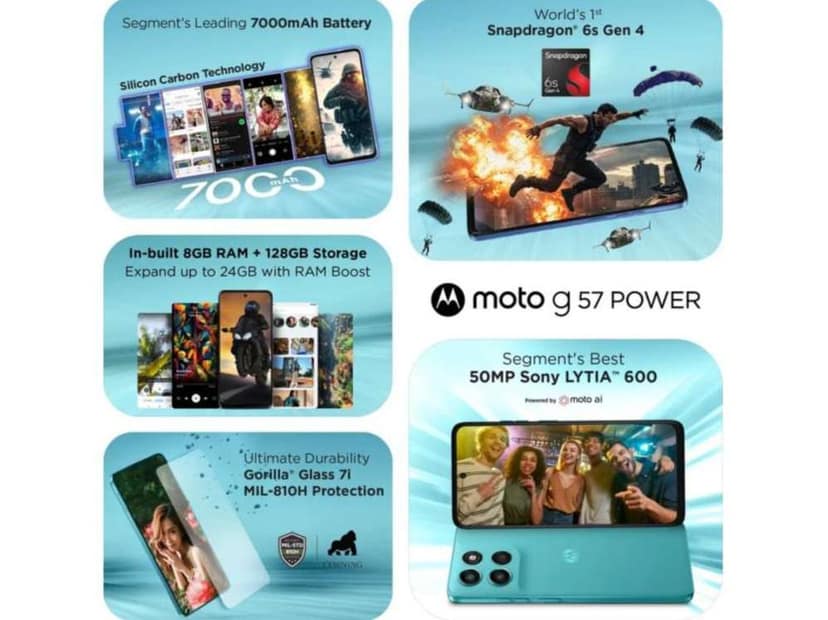 Motorola G57 Power 5G Smartphone, 8GB RAM, 128GB Storage - Pantone Regatta view 3