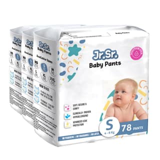 Jr. Sr. Baby Diaper Pants | Small (S) Size (4-8 kg), 234 Count | Pack of 3 | Upto 12 hr Absorption with Advanced Leak Protection | Safe For Babies Skin | Soft, Secure & Comfy Jr. Sr. Baby Diaper Pants | Small (S) Size (4-8 kg), 234 Count | Pack of 3 | Up
