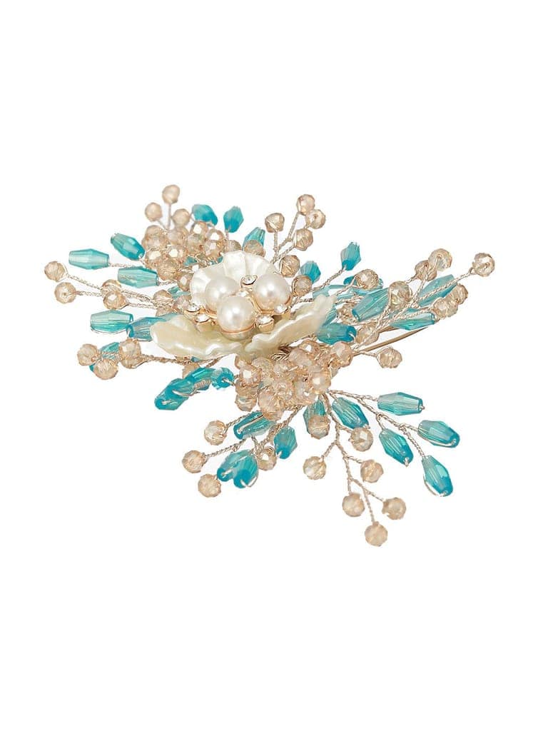Gold Toned Mother Of Pearl Embellished Blue Hair Comb Pin view 5