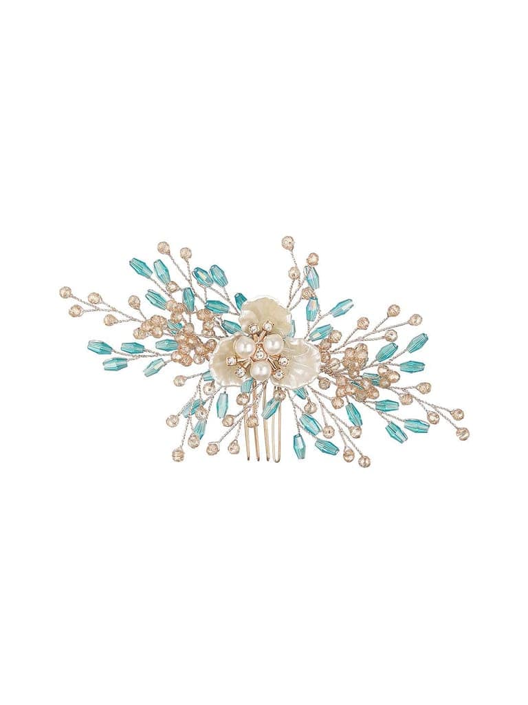 Gold Toned Mother Of Pearl Embellished Blue Hair Comb Pin view 6