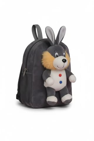 Kids Rabbit School Bag Soft Plush Backpack Cartoon Toy for Boys Girls Age 2-6 Years Nursery Preschool Picnic Travel Bag Grey
