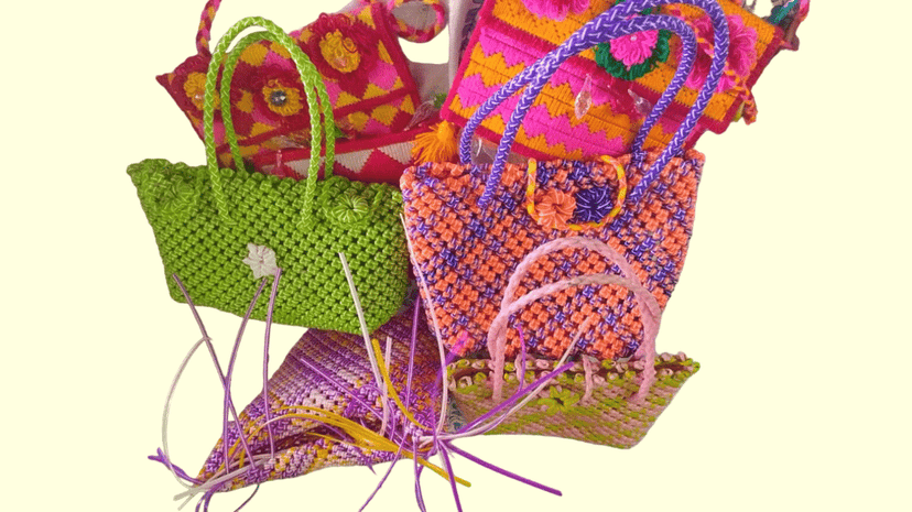 Hand made wired Plastic Bag (Pink & Green Combo) view 2