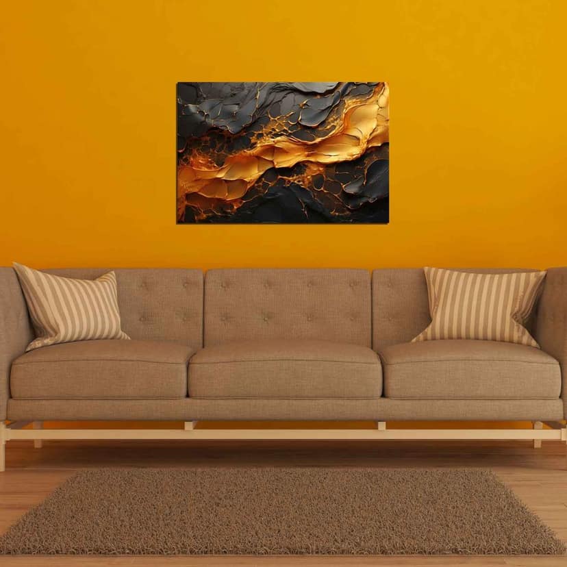 ABSTRACT BLACK AND GOLD STROKE PAINTINGS 24in X 16in WITH BLACK FRAME