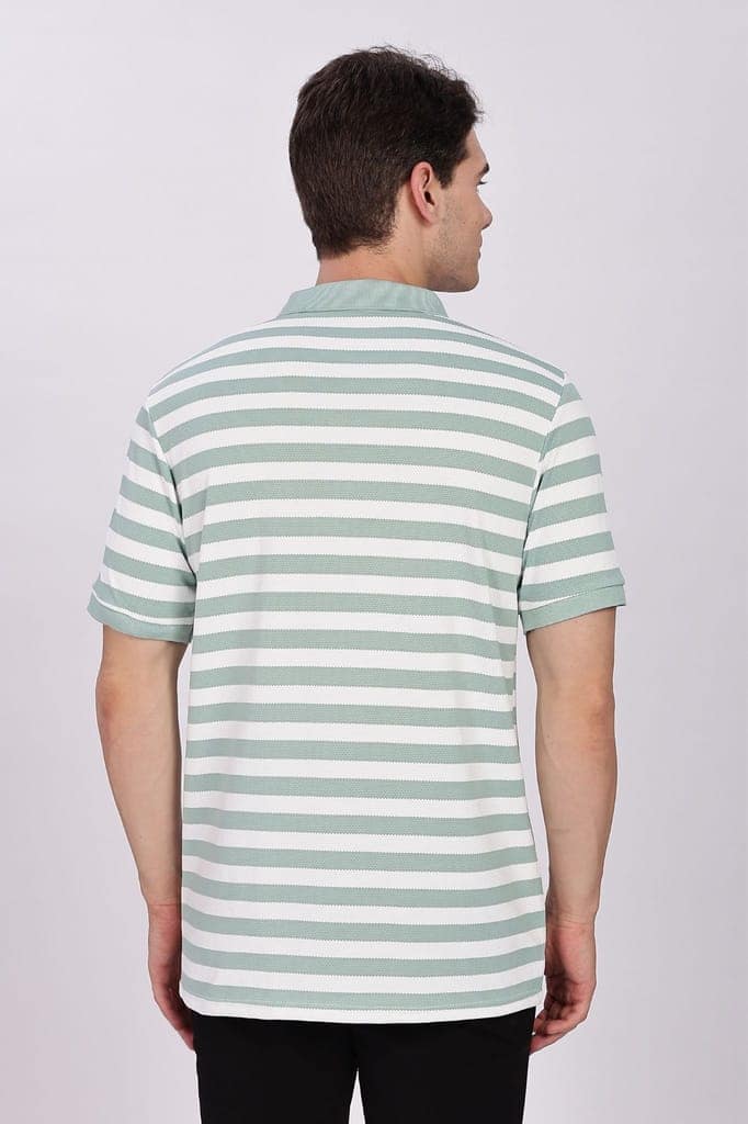 Puff Cotton Green & White Striped Polo view 3