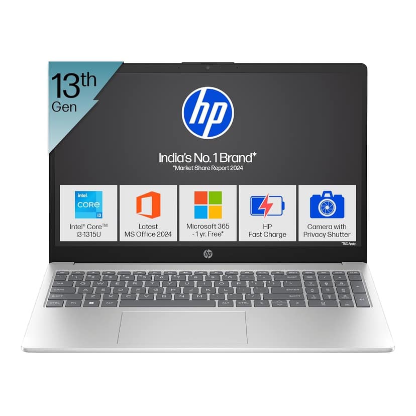 HP 15, 13th Gen Intel Core i3-1315uLaptop 8GB DDR4,512GB SSD Anti-Glare, Micro-Edge,15.6''/39.6cm, FHD, Win11,M365 Basic(1yr),Office Home24, Silver,1.59kg, FHD Camera w/Privacy Shutter, fd0569TU HP 15, 13th Gen Intel Core i3-1315uLaptop 8GB DDR4,512GB SS