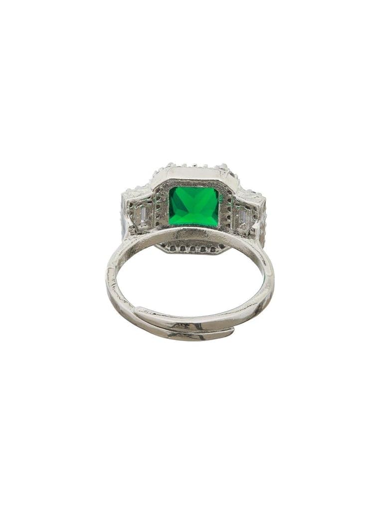 Silver Plated Green AD Embellished minimal Engagement Ring view 5