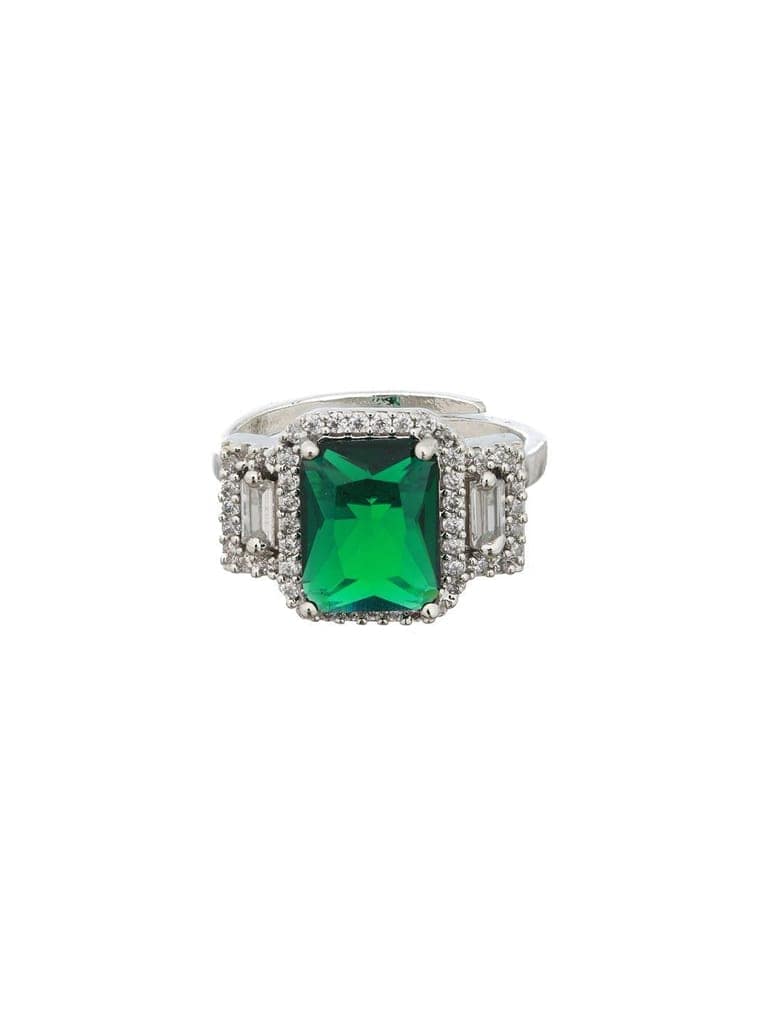 Silver Plated Green AD Embellished minimal Engagement Ring view 7