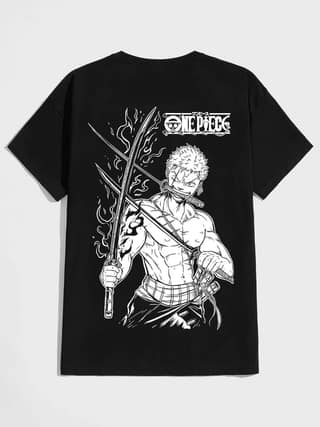 SCOTT FINCHER Men's One Piece Roronoa Zoro Graphic Printed T-Shirt : AA(HSR)BLACK_137