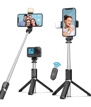 Hybite Selfie Stick with Light, Selfie Stick with Reinforced Tri pod Stand,112cm Long Extendable Selfie Sticks Tri pod Dual LED