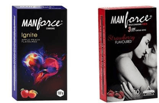 MANFORCE Ignite Apple-peach Flavoured Extra Dotted Box Condoms - 10 Pieces & 3 in 1 Wild Ribbed Contour Dotted Strawberry Flavor Condoms - 10 Pieces Condom (Set of 2 20 Sheets)