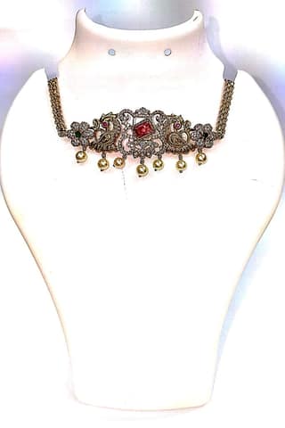 Bridal Gold Plated Traditional Indian Necklace Set with Pearls and Stones