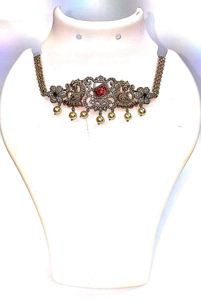 Bridal Gold Plated Traditional Indian Necklace Set with Pearls and Stones