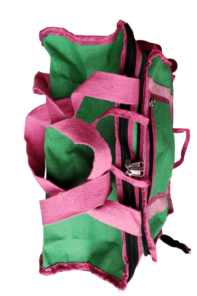 **Title:** Stylish and Eco-Friendly Jute and Canvas Bag with Adjustable Shoulder Strap and Multiple Compartments for Women view 3
