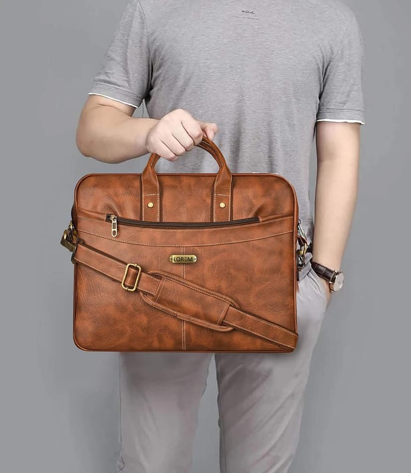 LOREM Tan Color Faux Leather 10L Laptop Messenger Bag For Men & Women BG14 view 7