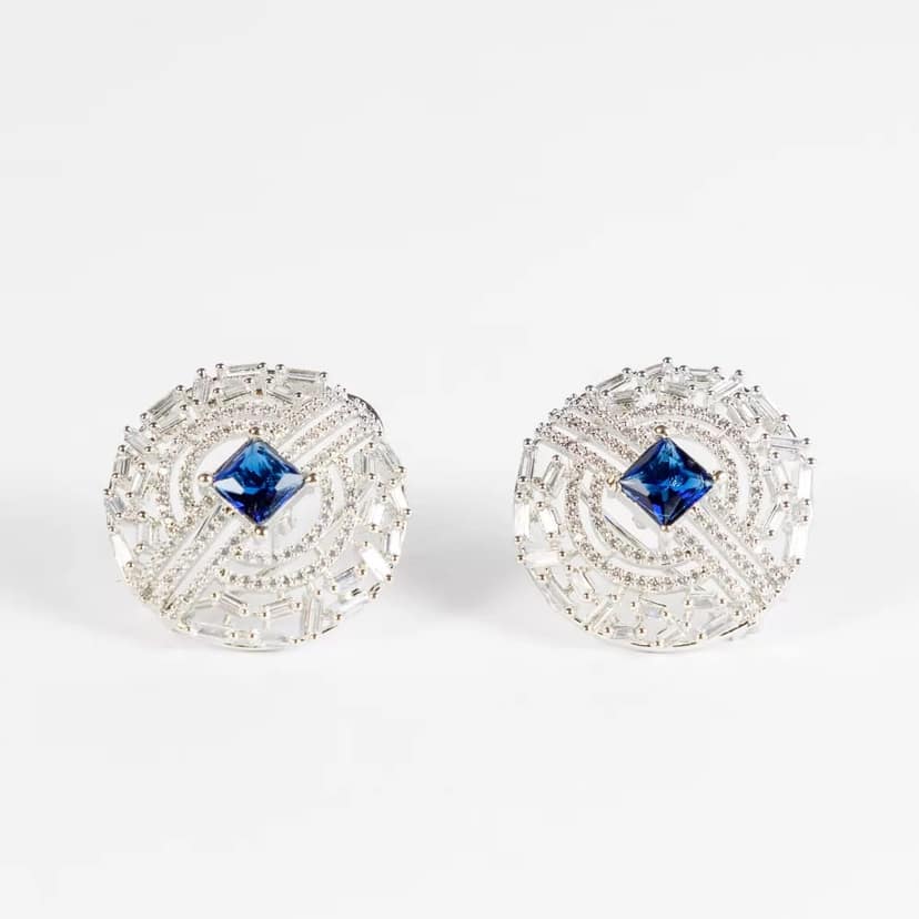 Blue Diamond Elegance Studs - Cubic Zirconia & American Diamond view 3