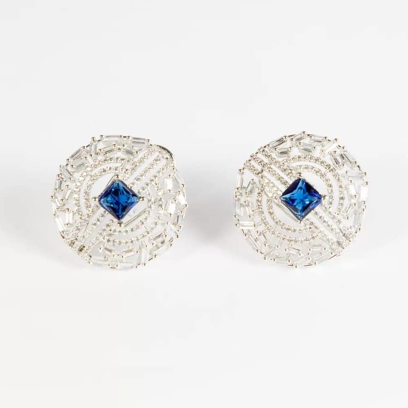 Blue Diamond Elegance Studs - Cubic Zirconia & American Diamond view 4