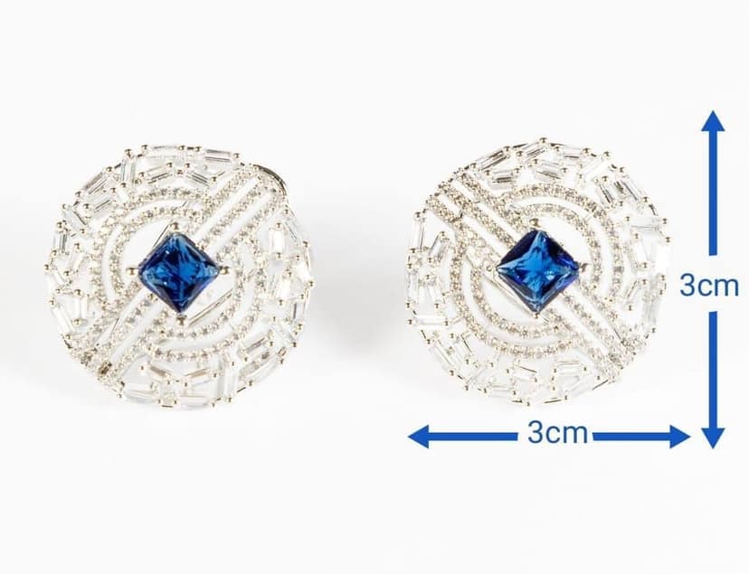 Blue Diamond Elegance Studs - Cubic Zirconia & American Diamond view 5